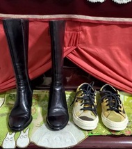 二手 converse one star 迷彩拼接 軍綠色 皮革 麂皮 休閒鞋23.5碼 SCONA 蘇格南 全真皮厚底長靴 黑色 23.5碼
