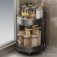 Rotating Spice Rack Seasoning Storage Rack Double-Layer Kitchen Shelf Rotating Spice Organizer M6NI