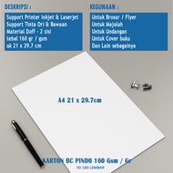 KERTAS KARTON BC PIND0 PUTIH / PINDO / UKURAN A4 21 x 29.7 CM ( ISI 100 Lbr ) TEBAL 160 gr KERTAS UN