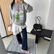 GANNI Letter Round Neck Sweatshirt Comic Bear Letter logo Pattern Print Top