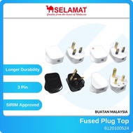 SELAMAT 13A Standard with Neon & 15A Round 3 Pin Plug Top UK Kepala Plug Elektrik Black White Unbrea
