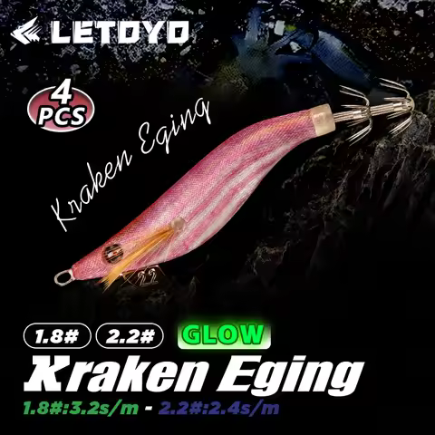 LETOYO 4pcs Kraken Eging Squid Lure 1.8# 2.2# Luminous Squid Jig Artificial Bait Cuttlefish Bait Web