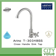 Arino T-3034BSS-3 Cross Handle Sink Tap. Stainless Steel 304. Satin Finishing.  1 Year Warranty. Loc