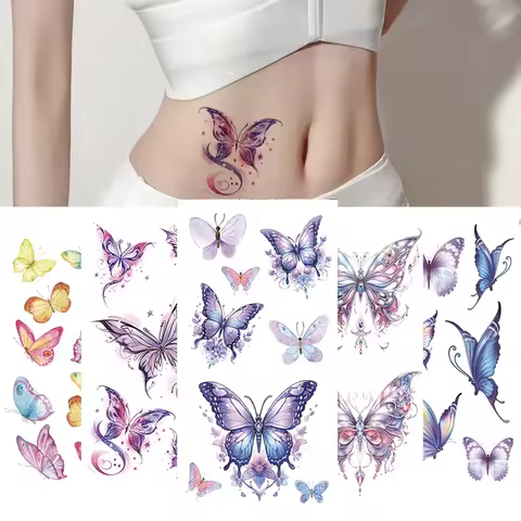 Colorful Butterfly Waterproof Temporary Tattoo Sticker Half Arm Art Hipster Black Flower Beauty Tran