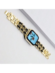 女性金色手環適用於apple Watch Band 8,ultra 49mm,7 Se 6 5 4 3 41mm 45 38 42mm 44 40mm帶盒帶扣鏈接革帶