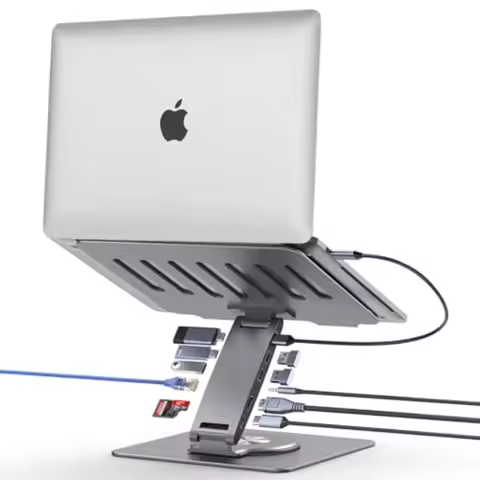 Laptop Docking Station for MacBook Pro/Air/Dell/HP/Surface: Aluminum, Space Gray, 360 rotatable stan