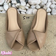 SM Mecca Kasut Perempuan Women Plain Design Comfort Slip On Peep Toe Flat Sandal Shoe With Rubber So