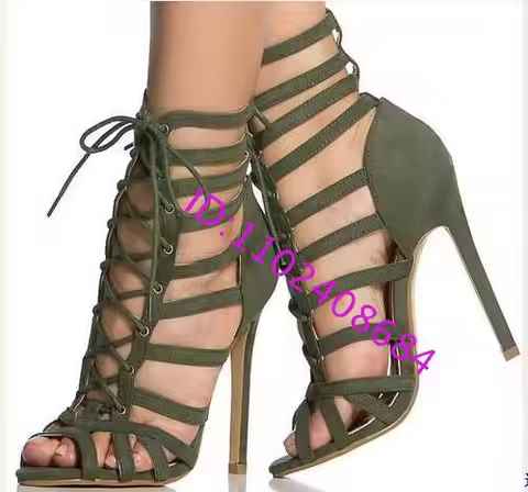 High Quality Gladiator High Heels Women Sandals Stiletto Sandal Booties Open Toe Lace Up Woman High 