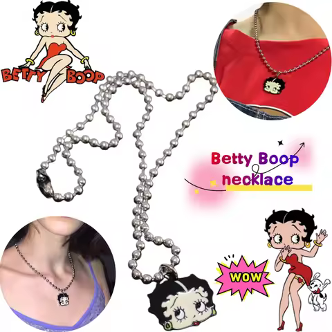 New Betty Boop Necklace Creative High-value Anime Cartoon Print Simple All-match Retro Collarbone Ch