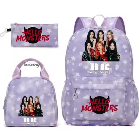 Mochila BABYMONSTER Backpack 3Pcs/Sets Women Girl's School Bags With Lunch Bags Student Kids Boys Gi