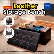 LINK 77L Large Capacity Waterproof Premium PU Leather Foldable Storage Stool Ottoman Folding Bench S