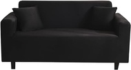 jia cool High Stretch One-Body Sofa Cover 1 2 3 4 Seater Spandex Sofa Slipcover Furniture Protectorwashable Elastic Fabric Couch (Black 2 Seater)