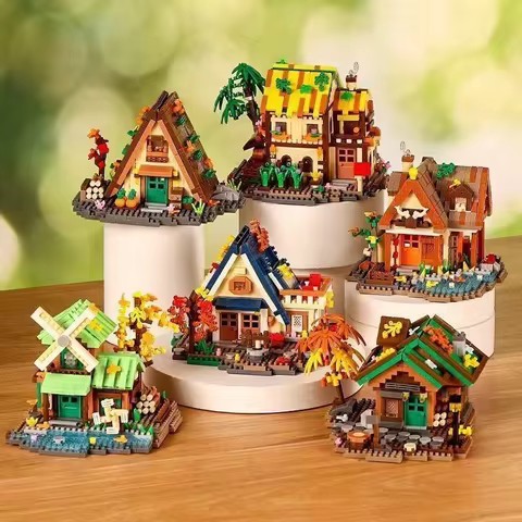 Forest Cabin Mini Building Block Model Toys for Kids, Mini House Building Block Set, Home Decoration