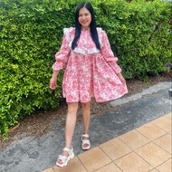 P007-054 PIMNADACLOSET - Crew Ruffle Neck Long Sleeve Button Down Cotton Blend Print Loose Shirt Dre