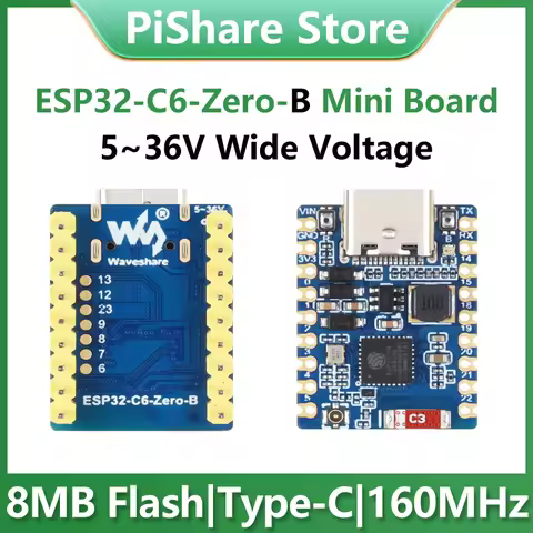 Waveshare ESP32-C6 Zero B Mini Wide Voltage Development Board Supports WiFi 6 and Bluetooth 5