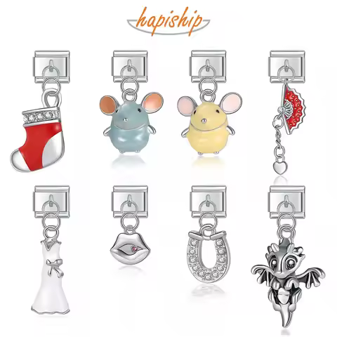 Hapiship Original Daisy Mouse Horseshoe Christmas Sock CZ Italian Charm Fit 9mm Bracelet Stainless S