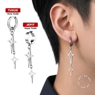 Hollow 4 Point Star Tassel Pendant Earrings Polaris Clip-on StudBINTANG Men's Stainless Steel HoopHO