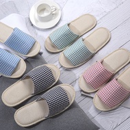 DEDETRIPE  Summer Non-slip Lattice Hotel Plaid Linen Slippers