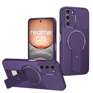 Luxury Carbon Fiber Folding Stand Magnetic Phone Case For Realme P3 P3X C75 Narzo 80X Matte Shockpro