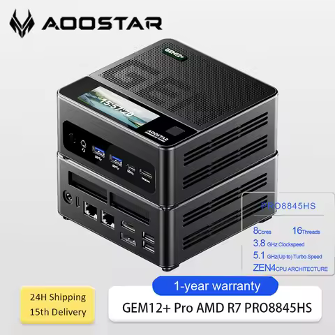 AOOSTAR GEM12+PRO Mini PC Ryzen 7 PRO 8845HS 5.1GHz WiFi6 BT5.2 32GB DDR5 1TB SSD USB4 Desktop Gamin