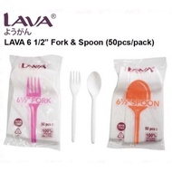 LAVA 50pcs Disposable Party Spoon & Fork 6.5” /Long Plastic Spoon & Fork /Disposable Plastic Cutlery