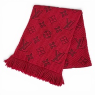 成色極佳 △LOUIS VUITTON413287 Logomania 羊毛絲巾 寶石RED義大利製造 女士