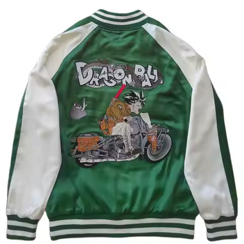 Green White Boy Men Sukajan Souvenir Jacket Motos Dragon Embroidered Loose Coats Hip Hop Streetwear