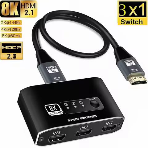 8K@60hz 4K@120hz 8K HDMI Switch Box 3x1 8K HDMI 2.1 Switcher Adapter With Cable 3 in 1 Out Converter
