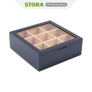 Stora Bamboo Tea Storage Box 9 Compartments Square - Black Storage Box Tea Storage Box Tea Organizer