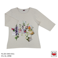 แตงโม (SUIKA) -  เสื้อยืดคอกลม แขนสามส่วน พิมพ์ลายดอกไม้ แขนสามส่วน (PL.O3-048)