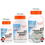 Doctor's Best, Vitamin D3, D-3, D 3, 125 mcg (5000 IU), 180 / 360 / 720 Softgels (C4)