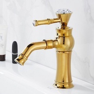 Bathroom Gold Faucet for Sink Hot and Cold Basin Water Tap Antique Crystal Single Handle Faucet