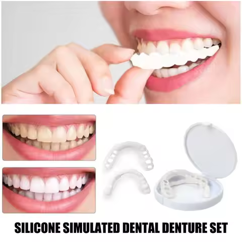 2 Pairs Smile Whitening Teeth Snap On Silicone Cosmetic Denture Upper and Lower Fake Tooth Cover Per