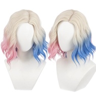 Blonde Short Wave Curly Enid Sinclair Wigs with Pink Blue Hair Women Girls Modern Anime Cosplay Wig 
