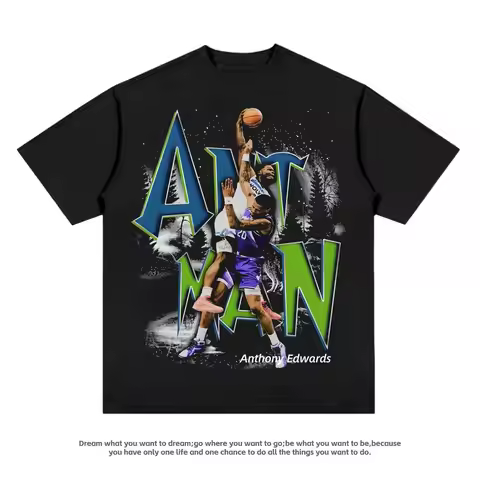 Anthony Edwards Ant-Man Graphic T-Shirt Oversized Crew Neck Soft Cotton Breathable Harajuku Basketba