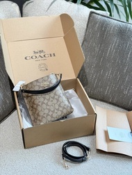 💜香港順豐包郵 COACH蔻馳Mollie小號奶茶色水桶包 斜挎單肩手提包 通勤生日情人節禮物