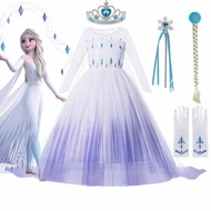 Frozen Fashion 2 Costume For Girls Princess Elsa White Mesh Sequined Dress Ball Gown Kids Snow Queen Cosplay Carnival Clothes