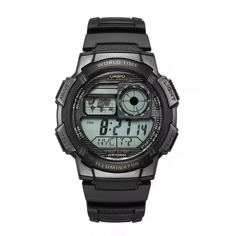 Casio AE‑1000W Series | Men’s Digital Watch | 100M Water Resistant | 10‑Year Battery | World Time | 