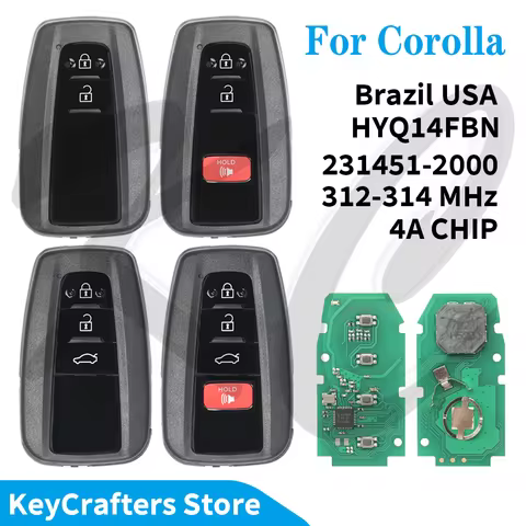 KC For Toyota Corolla 231451-2000 Remote Control Smart Key 2/3/4 Buttons HYQ14FBN 4A Chip 312/314 MH