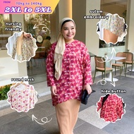 Plus Size (2XL-5XL) Batwing-Sleeve Abstract Sulam Full Button Blouse Muslimah Top (4956)