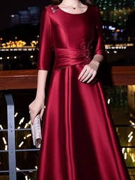 ชุดราตรีผ้าซาตินหรูหรา Capacity Kiss Wedding Dress ฤดูใบไม้ร่วง 2024 กระโปรงยาวปานกลาง เสื้อผ้าทำงาน