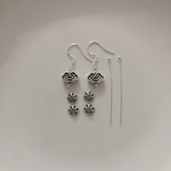 S999 Silver Retro Ruyi Ear Hook Earring Accessories DIY Round Beads Through Hole Beads Earring Mater
