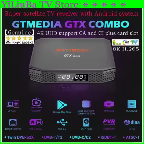 [Genuine] Hot selling GTMEDIA GTX COMBO 4K 8K UHD Android9 Super Satellite TV Receiver DVB-S2/T2/C 2