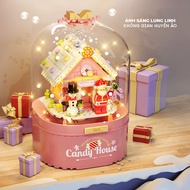 Hộp Nhạc Giáng Sinh Bằng Lego Mô Hình Người Tuyết  Ông Già Noel  Ngôi Nhà Bánh Kẹo Có Tuyết Rơi