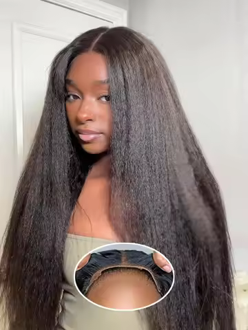 100% Human Hair 7x5 Yaki Straight Wig Pre Plucked Pre Cut Pre Bleached Glueless Wig Human Hair Ready