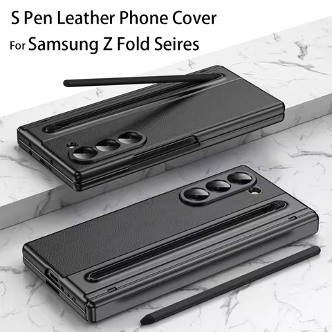 For Galaxy Fold6 S Pen Leather Phone Case Hinge Protection & Built-in Screen Protector Leather Phone
