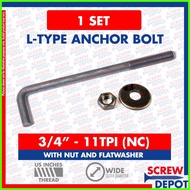 ☑️ ◴ 1SET 3/4 inches A307 4140 BI Anchor Bolt with nut and washer | L Bolt | Hook Bolt for Concrete