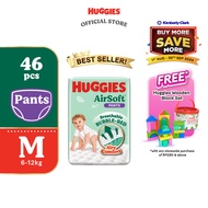 HUGGIES AirSoft Pants Diapers M46 (1 pack) Breathable and soft premium diapers for baby