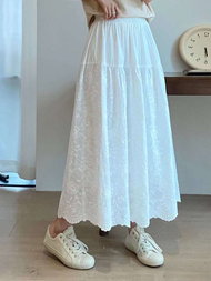 [คว้า] เสื้อผ้า Mori Kei กระโปรงสีขาวลูกไม้เย็บปักถักร้อยสำหรับผู้หญิงสไตล์โบโฮแนวหวานแนวญี่ปุ่นฤดูร