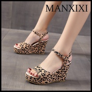 MANXIXI Fashion Women Wedge Heels 3.93 Inches Beautiful Leopard Pattern Sandals (Size 35-42)